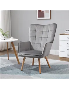 HOMCOM Modern Accent Chair, Upholstered Tufted Wingback Armchair with Seat Padding, Velvet Leisure Lounge Bedroom Chair with Woo 2