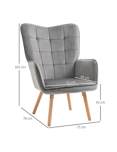 HOMCOM Modern Accent Chair, Upholstered Tufted Wingback Armchair with Seat Padding, Velvet Leisure Lounge Bedroom Chair with Woo