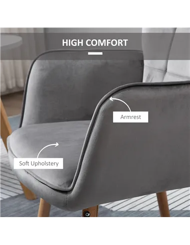 HOMCOM Modern Accent Chair, Upholstered Tufted Wingback Armchair with Seat Padding, Velvet Leisure Lounge Bedroom Chair with Woo