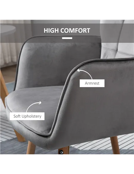 HOMCOM Modern Accent Chair, Upholstered Tufted Wingback Armchair with Seat Padding, Velvet Leisure Lounge Bedroom Chair with Woo