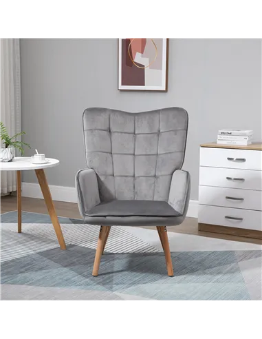 HOMCOM Modern Accent Chair, Upholstered Tufted Wingback Armchair with Seat Padding, Velvet Leisure Lounge Bedroom Chair with Woo