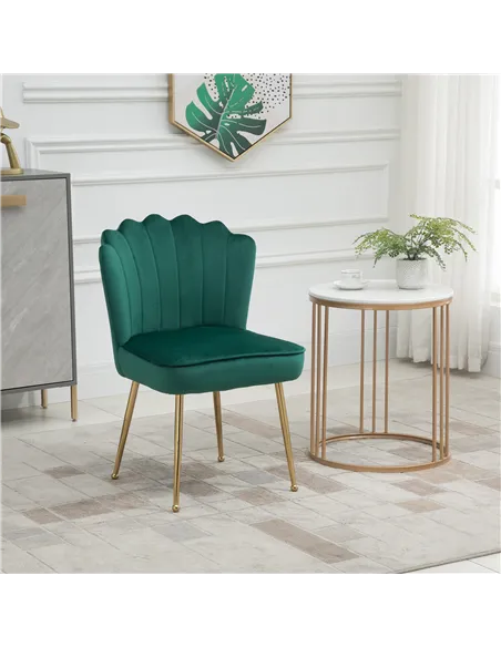 HOMCOM Velvet-Feel Shell Accent Chair - Green