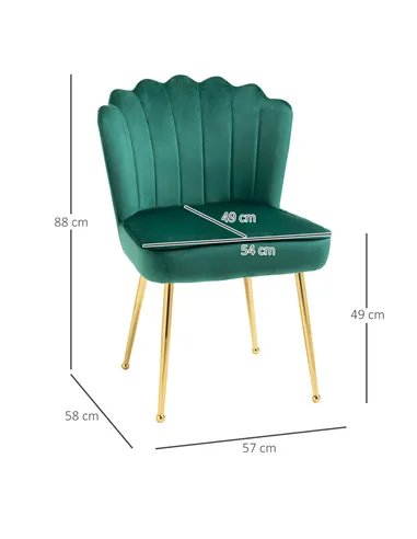HOMCOM Velvet-Feel Shell Accent Chair - Green