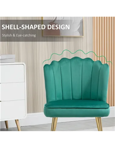 HOMCOM Velvet-Feel Shell Accent Chair - Green