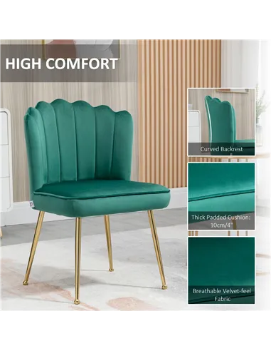 HOMCOM Velvet-Feel Shell Accent Chair - Green