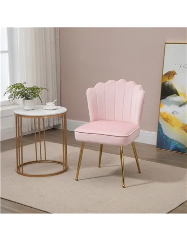 HOMCOM Velvet-Feel Shell Accent Chair - Pink
