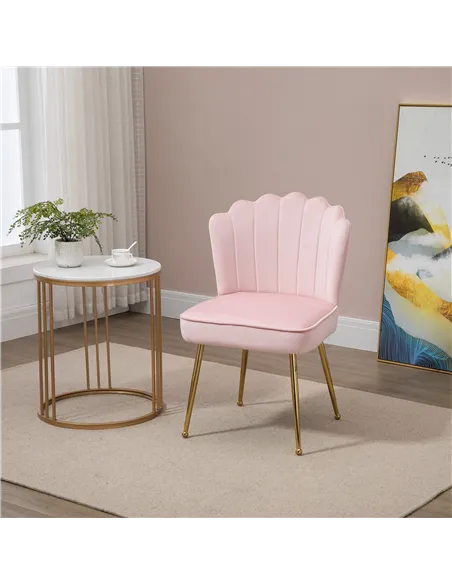 HOMCOM Velvet-Feel Shell Accent Chair - Pink