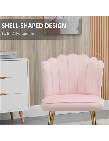 HOMCOM Velvet-Feel Shell Accent Chair - Pink