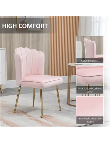 HOMCOM Velvet-Feel Shell Accent Chair - Pink