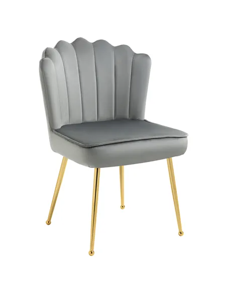 HOMCOM Velvet-Feel Shell Accent Chair - Grey