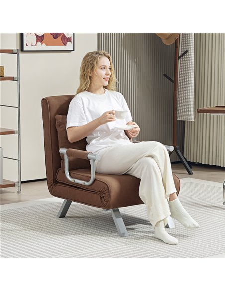 HOMCOM 4-in-1 Faux Suede Chair Bed - Coffee