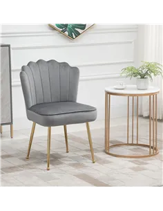 HOMCOM Velvet-Feel Shell Accent Chair - Grey 2