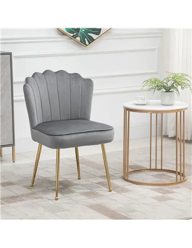 HOMCOM Velvet-Feel Shell Accent Chair - Grey