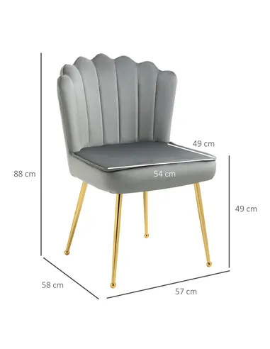 HOMCOM Velvet-Feel Shell Accent Chair - Grey