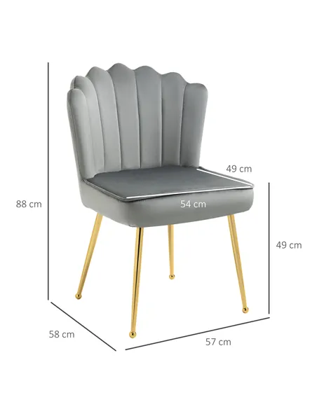 HOMCOM Velvet-Feel Shell Accent Chair - Grey