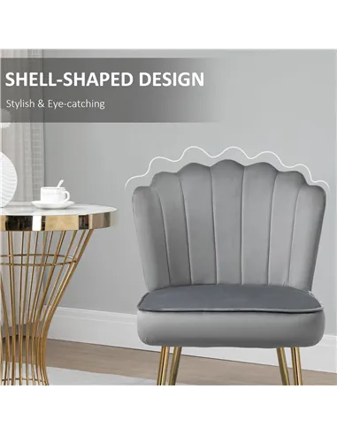 HOMCOM Velvet-Feel Shell Accent Chair - Grey