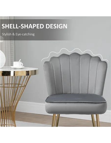 HOMCOM Velvet-Feel Shell Accent Chair - Grey