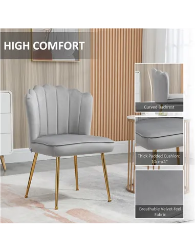 HOMCOM Velvet-Feel Shell Accent Chair - Grey