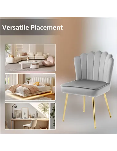 HOMCOM Velvet-Feel Shell Accent Chair - Grey