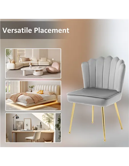 HOMCOM Velvet-Feel Shell Accent Chair - Grey