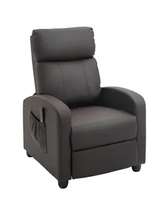 HOMCOM Recliner Armchair, Massage Faux Leather Push Back Reclining Chair with Adjustable Leg Rest, Side Pocket, for Home Living 