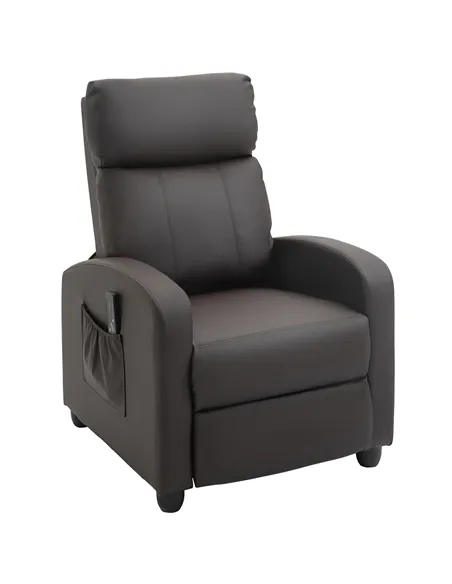 HOMCOM Recliner Armchair, Massage Faux Leather Push Back Reclining Chair with Adjustable Leg Rest, Side Pocket, for Home Living 