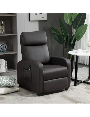 HOMCOM Recliner Armchair, Massage Faux Leather Push Back Reclining Chair with Adjustable Leg Rest, Side Pocket, for Home Living 