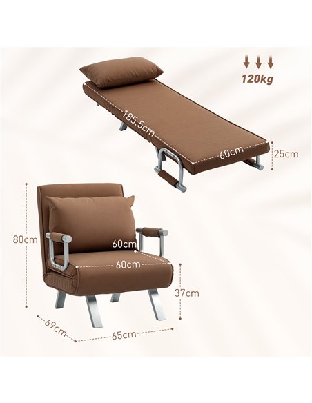 HOMCOM 4-in-1 Faux Suede Chair Bed - Coffee