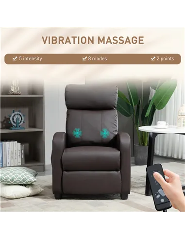 HOMCOM Recliner Armchair, Massage Faux Leather Push Back Reclining Chair with Adjustable Leg Rest, Side Pocket, for Home Living 