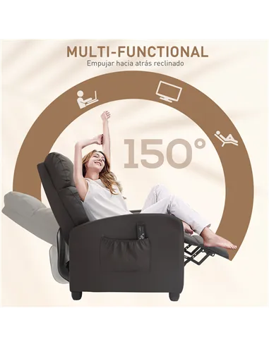 HOMCOM Recliner Armchair, Massage Faux Leather Push Back Reclining Chair with Adjustable Leg Rest, Side Pocket, for Home Living 