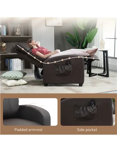 HOMCOM Recliner Armchair, Massage Faux Leather Push Back Reclining Chair with Adjustable Leg Rest, Side Pocket, for Home Living 