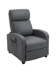 HOMCOM Recliner Armchair, Massage Faux Leather Push Back Reclining Chair with Adjustable Leg Rest, Side Pocket, for Home Living 