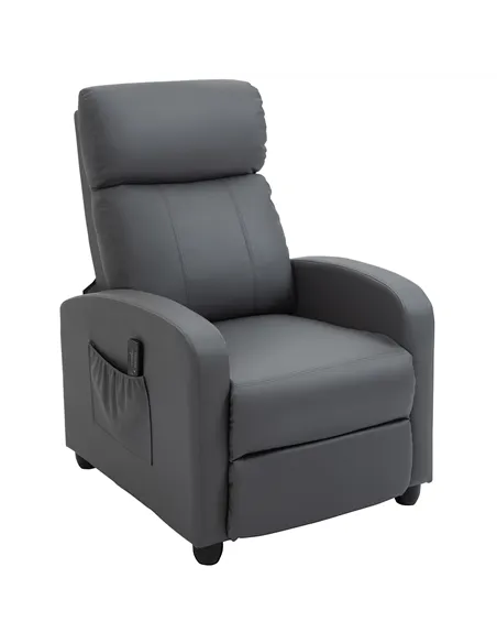HOMCOM Recliner Armchair, Massage Faux Leather Push Back Reclining Chair with Adjustable Leg Rest, Side Pocket, for Home Living 