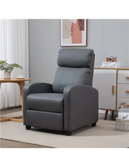 HOMCOM Recliner Armchair, Massage Faux Leather Push Back Reclining Chair with Adjustable Leg Rest, Side Pocket, for Home Living 