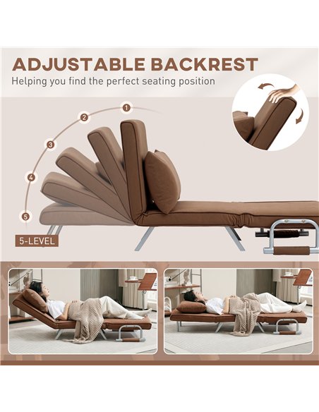 HOMCOM 4-in-1 Faux Suede Chair Bed - Coffee