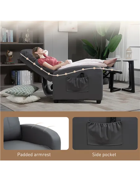 HOMCOM Recliner Armchair, Massage Faux Leather Push Back Reclining Chair with Adjustable Leg Rest, Side Pocket, for Home Living 