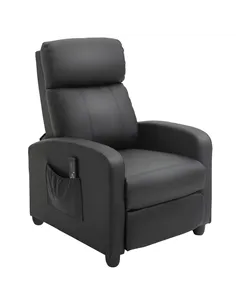 HOMCOM Recliner Armchair, Massage Faux Leather Push Back Reclining Chair with Adjustable Leg Rest, Side Pocket, for Home Living 