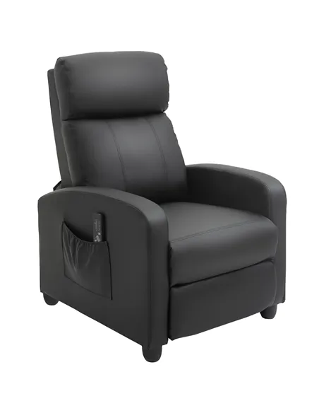 HOMCOM Recliner Armchair, Massage Faux Leather Push Back Reclining Chair with Adjustable Leg Rest, Side Pocket, for Home Living 
