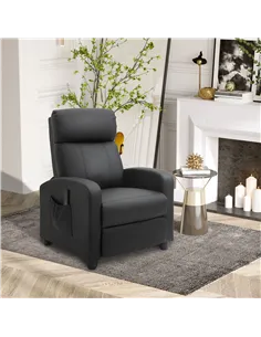 HOMCOM Recliner Armchair, Massage Faux Leather Push Back Reclining Chair with Adjustable Leg Rest, Side Pocket, for Home Living  2