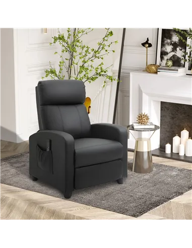 HOMCOM Recliner Armchair, Massage Faux Leather Push Back Reclining Chair with Adjustable Leg Rest, Side Pocket, for Home Living 