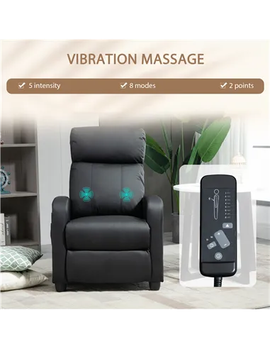 HOMCOM Recliner Armchair, Massage Faux Leather Push Back Reclining Chair with Adjustable Leg Rest, Side Pocket, for Home Living 