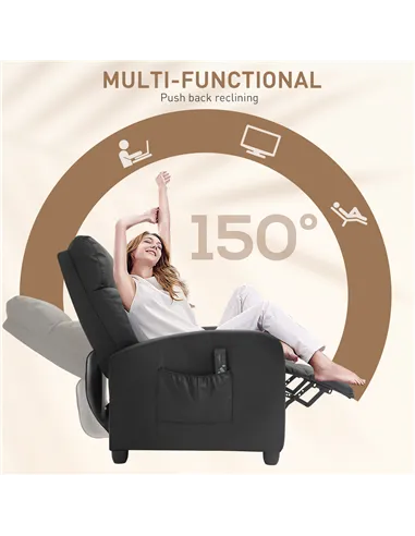 HOMCOM Recliner Armchair, Massage Faux Leather Push Back Reclining Chair with Adjustable Leg Rest, Side Pocket, for Home Living 
