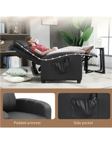 HOMCOM Recliner Armchair, Massage Faux Leather Push Back Reclining Chair with Adjustable Leg Rest, Side Pocket, for Home Living 