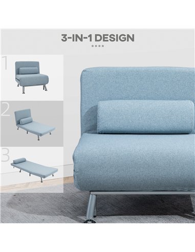 HOMCOM Linen Chair Bed, 3-in-1 Convertible Sleeper Chair with Adjustable Backrest, Pillow, for Living Room, Bedroom, Sky Blue