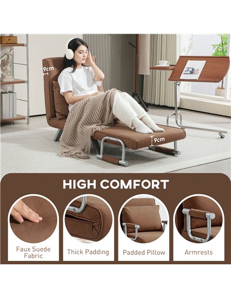 HOMCOM 4-in-1 Faux Suede Chair Bed - Coffee