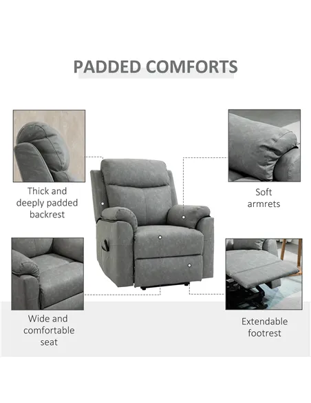 HOMCOM Faux Leather 70° Electric Riser Recliner Chair - Grey