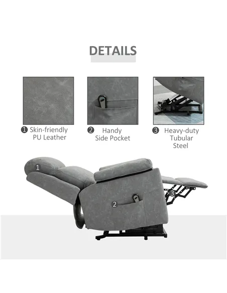 HOMCOM Faux Leather 70° Electric Riser Recliner Chair - Grey