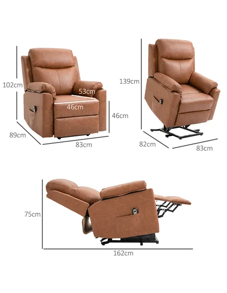 HOMCOM Faux Leather 70° Electric Riser Recliner Chair - Brown