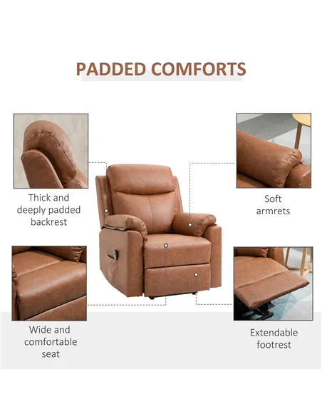 HOMCOM Faux Leather 70° Electric Riser Recliner Chair - Brown