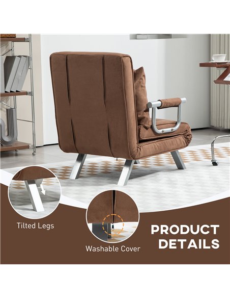 HOMCOM 4-in-1 Faux Suede Chair Bed - Coffee